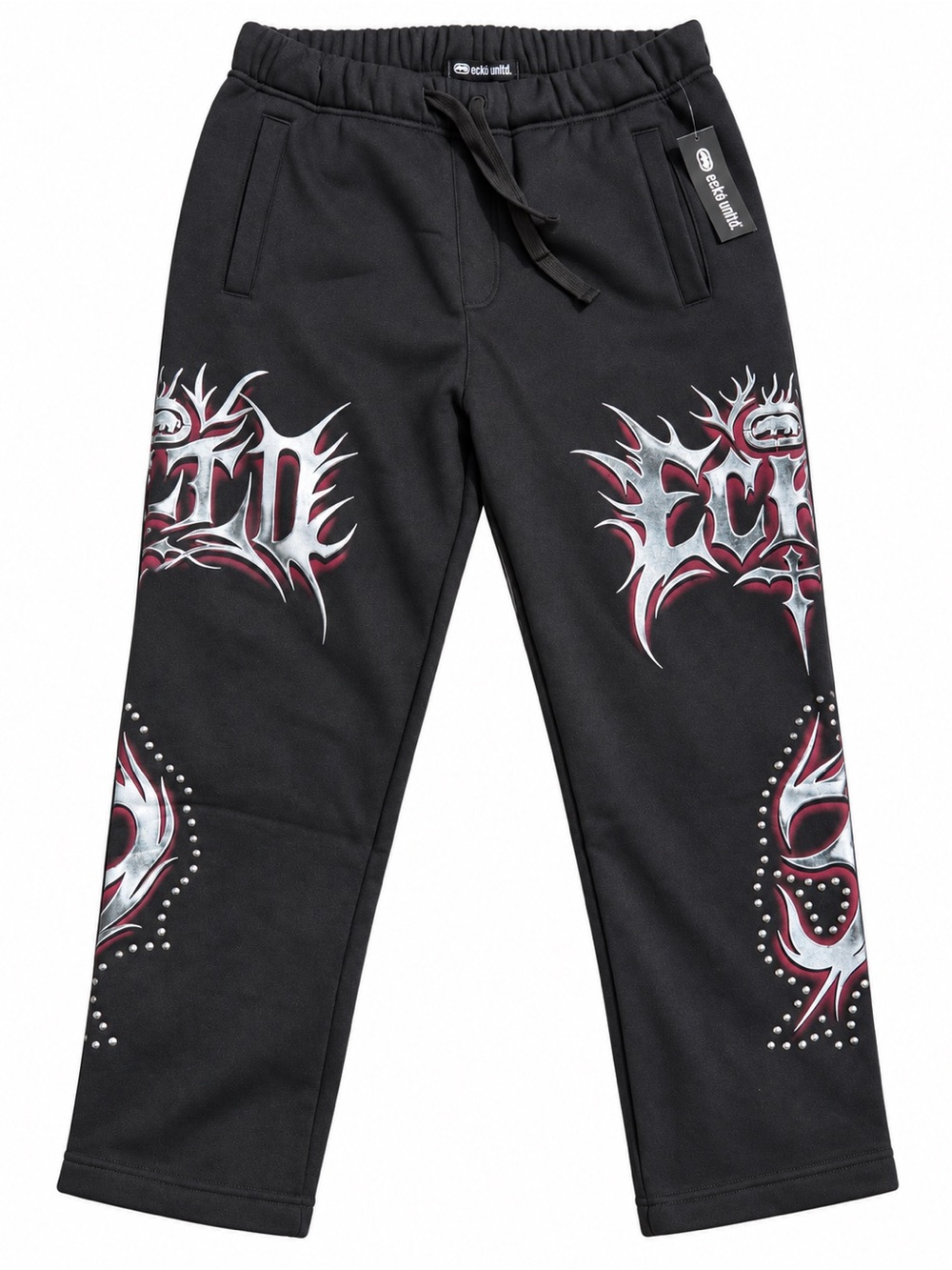 Ecko Unlimited Black Sweatpants with White & Maroon Tribal Graphics